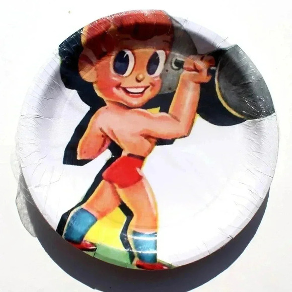 Body Builder Lifting Weight KIDS - 8 Pack - Vintage Inspired Decor Paper Plate - Picture 1 of 1